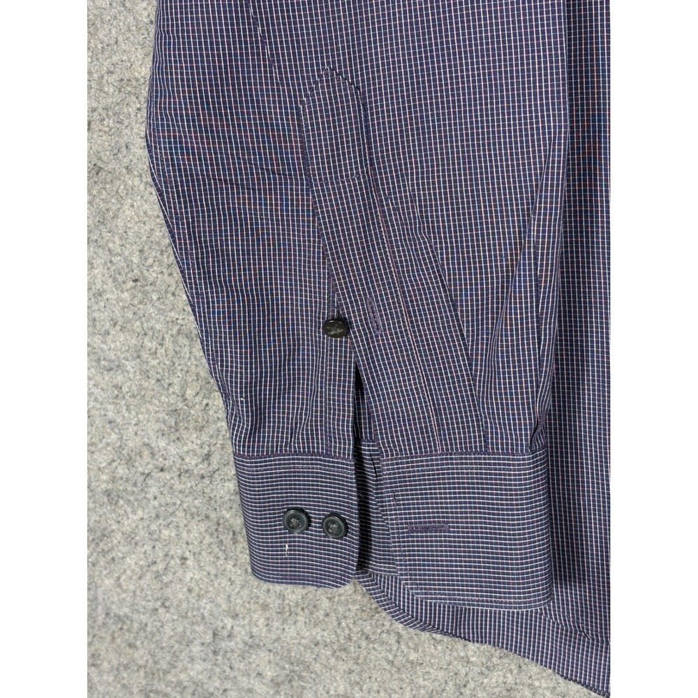John Varvatos USA Mens Slim Fit Button Down Shirt Navy Blue Micro Check 16 32/33 - Picture 4 of 12